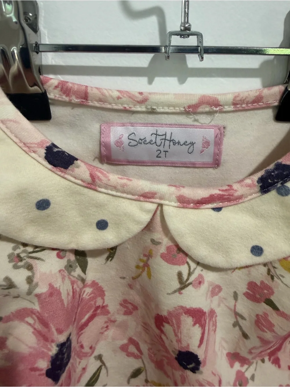 SweetHoney Pink Floral Peter Pan Collar Long-Sleeve Bodysuit